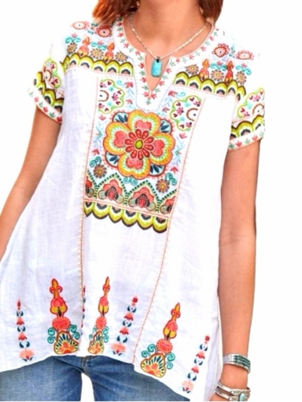 Johnny Was tama boho embroidered top size small oversized